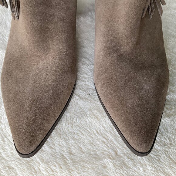 Van Eli Women’s Taupe Suede Western Fringe Knot Ankle Boots With Chunky Heels - Picture 3 of 11